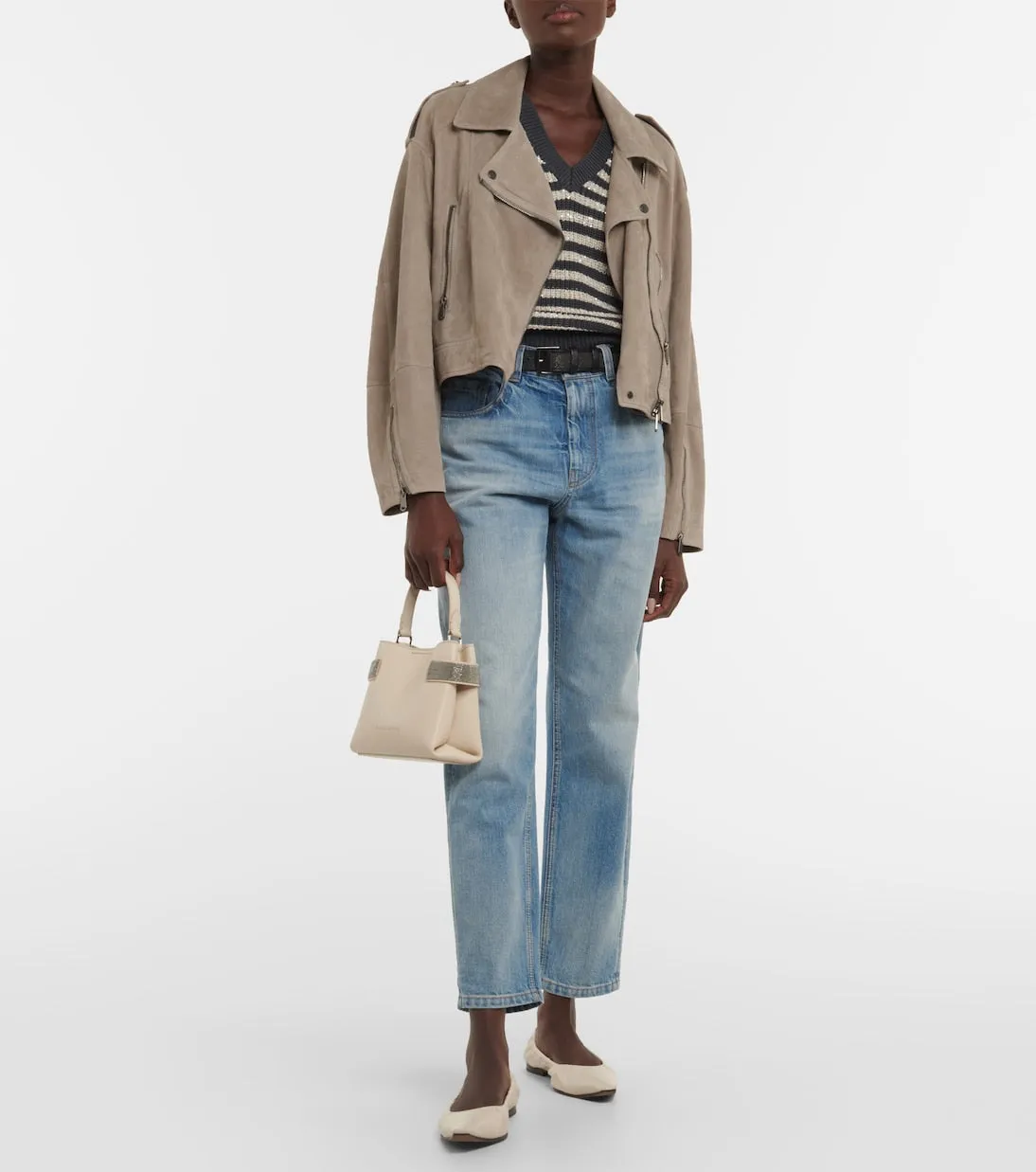 Brunello Cucinelli leather ballerinas, neutral