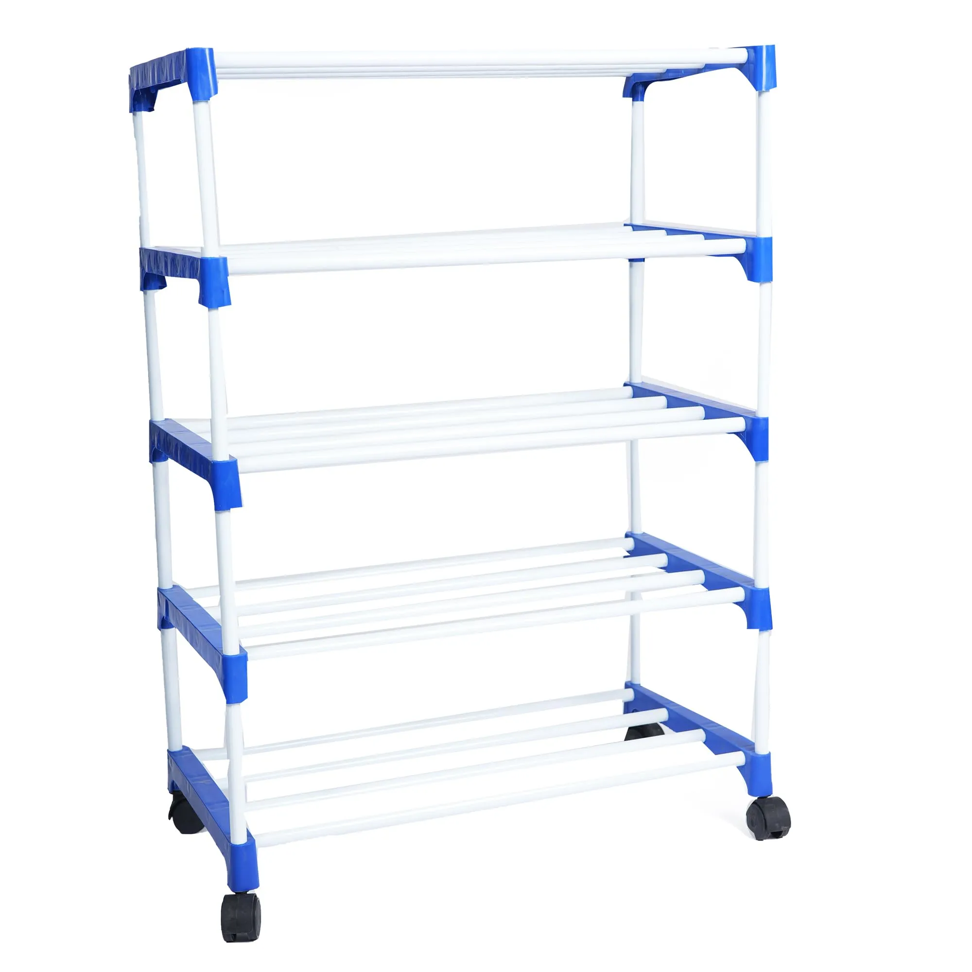 OBBO Metal Multipurpose Foldable Shoe Rack for Home with Cover | 360 ° Rotating Wheels, Dustproof Zip Cover -4 Layer