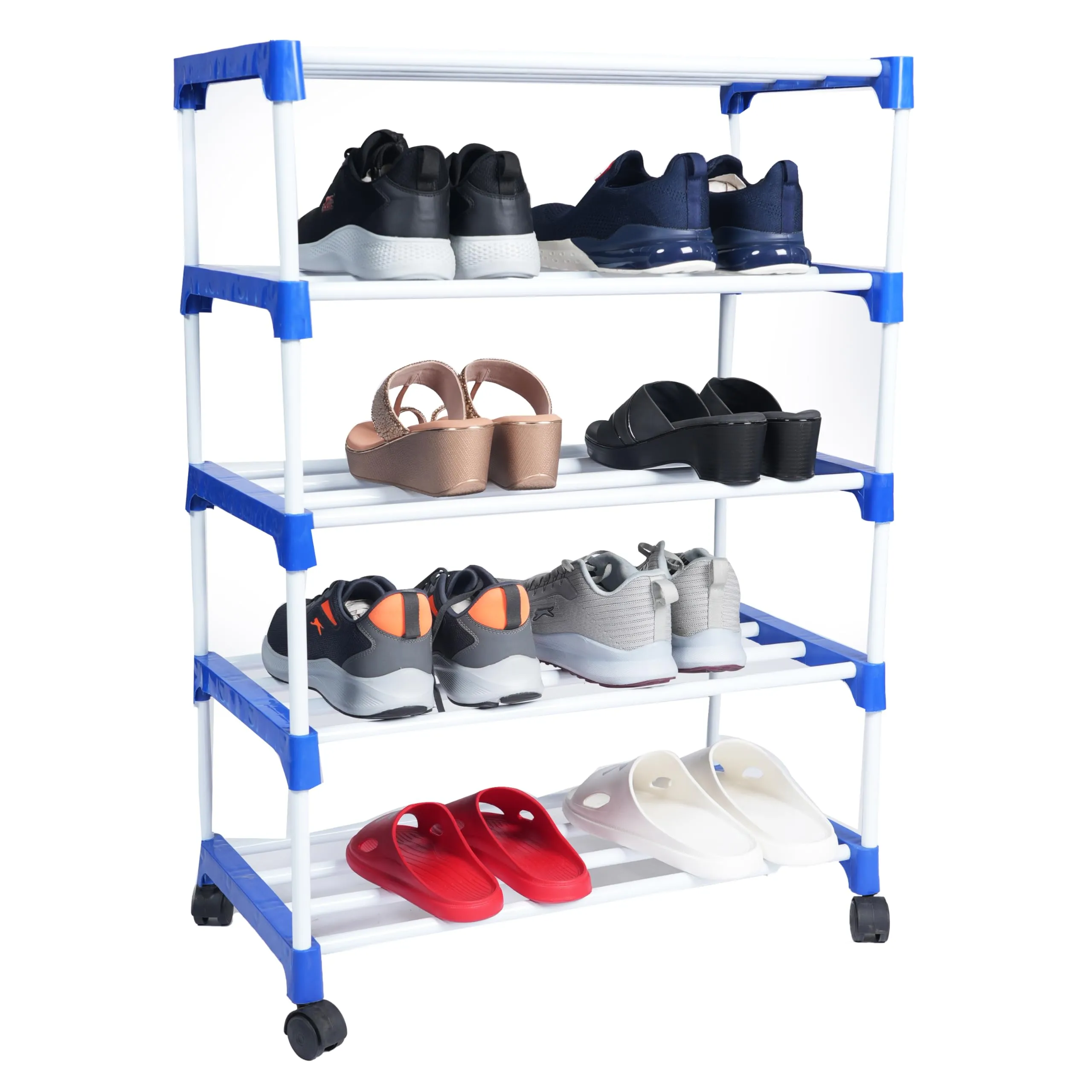 OBBO Metal Multipurpose Foldable Shoe Rack for Home with Cover | 360 ° Rotating Wheels, Dustproof Zip Cover -4 Layer