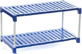 YMRR® Portable Multipurpose Shoe Rack with Strong Metal Rods & Plastic Shelves - Space-Saving Organizer for Shoes, Clothes, Books, Toys, Kitchen Utility (2 Racks, White & Blue)